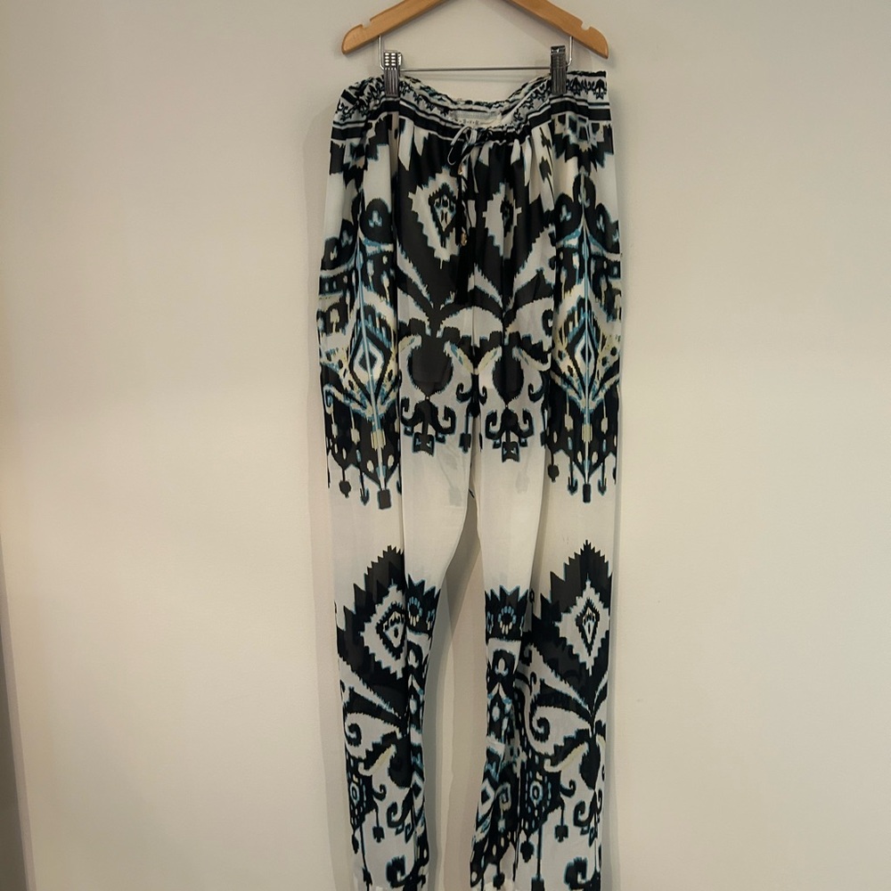 Chic Black and Blue Patterned Women's Wide Leg Pants